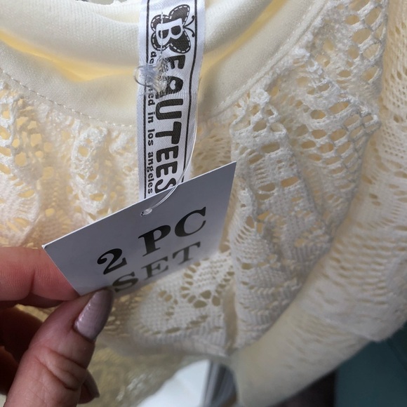 Beautees Girls Ivory milk  lace tank size 10 NWT neutral pastel spring‎ coquette - Picture 5 of 6